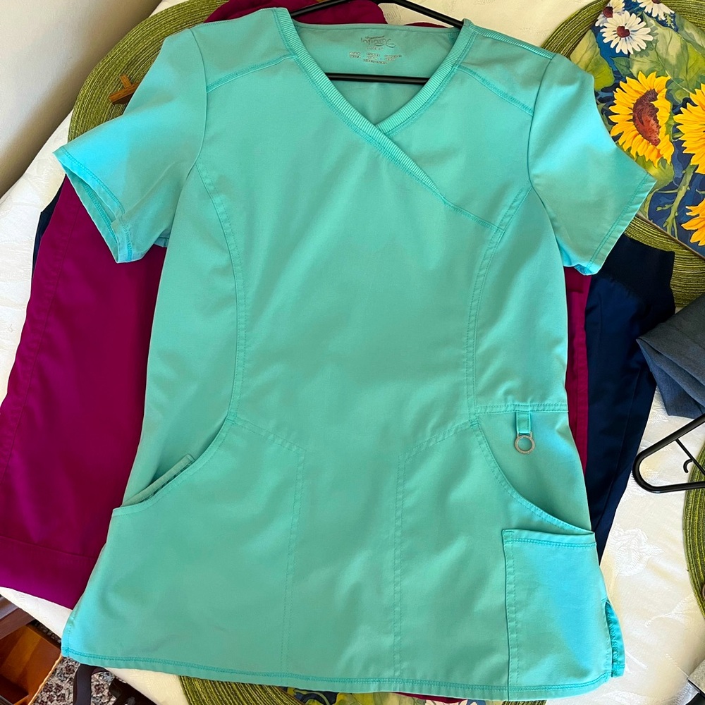 EUC Cherokee Infinity BOGO Aqua Scrub Top